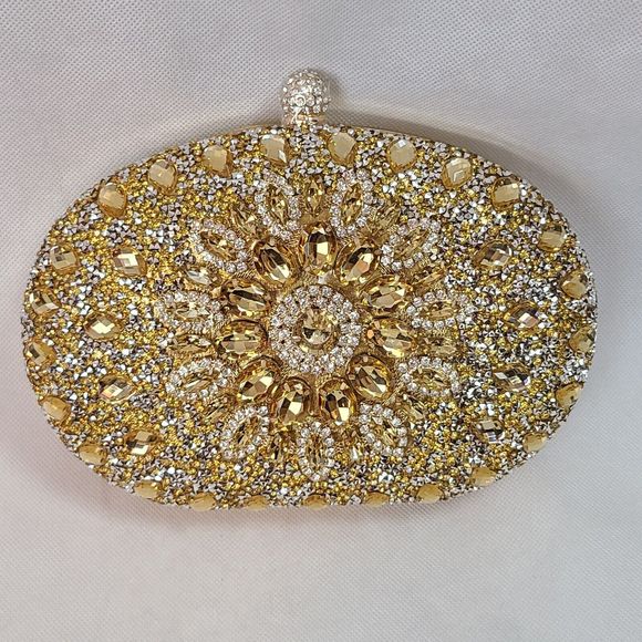 RAMLA Gold Rhinestone Luxury Prom Wedding Gala Handle & Chain Clutch Purse--New - Picture 2 of 8